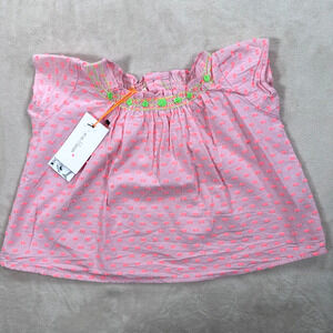 Everbloom Birdie Top 12 Months Pink/Orange Embroidered Cap Sleeve New